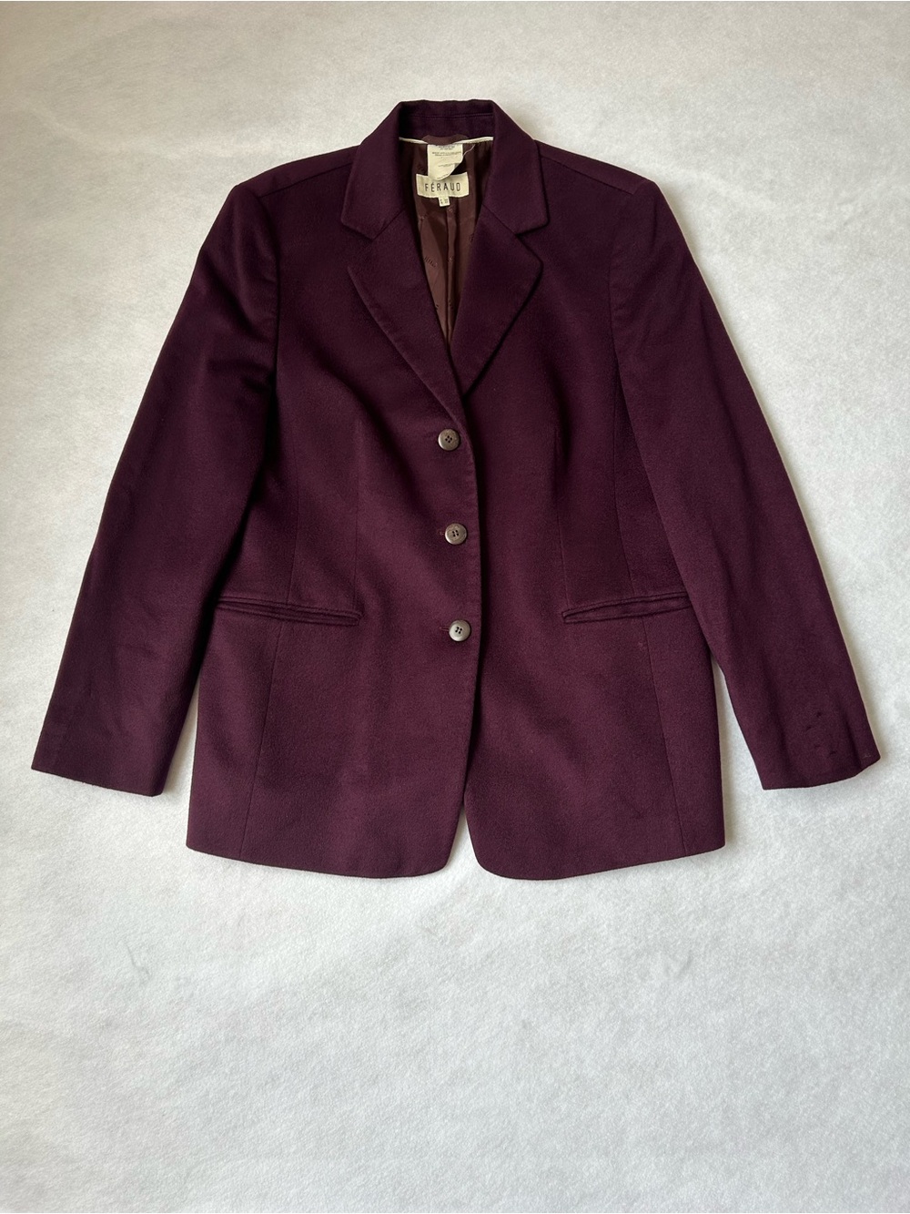 Louis Feraud Eggplant 100% Cashmere Notch Lapel Jacket Blazer Size 12 Womens